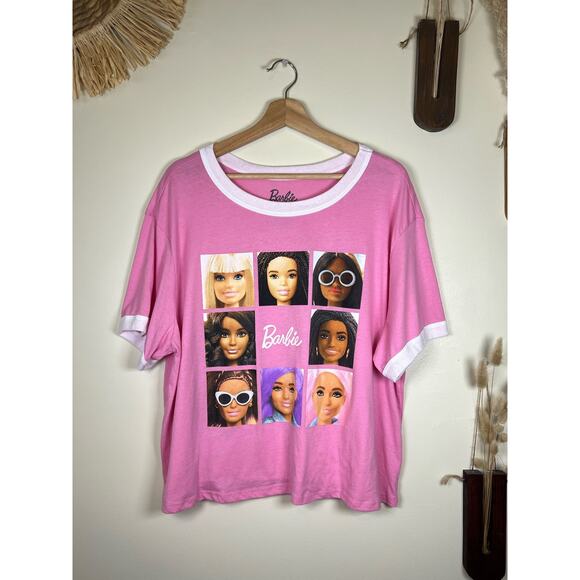 Pink 2X Barbie Graphic Crop Top T-Shirt - Picture 1 of 3